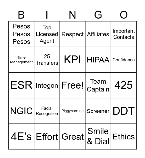 Day One Bingo Card