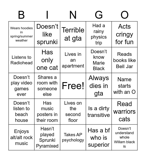 Autism bingo Card