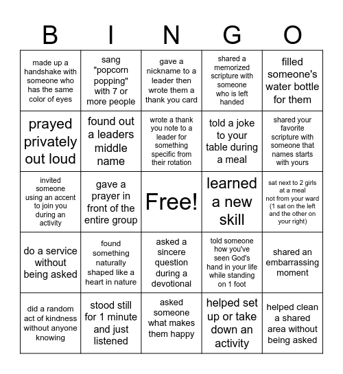 Faith Over Fear - Girls Camp 2025 Bingo Card