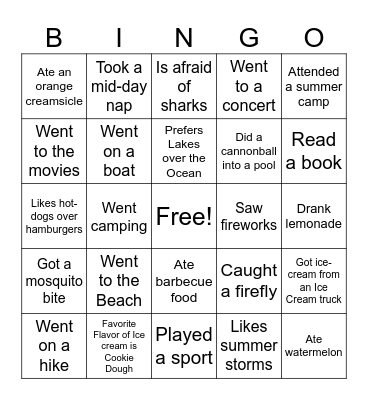 Get to Know You Bingo - Summer Edition Bingo Card