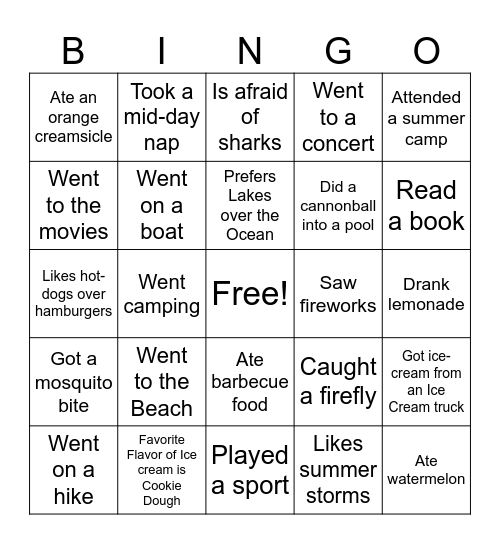 Get to Know You Bingo - Summer Edition Bingo Card