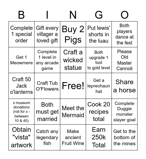 Co-op bingo Card