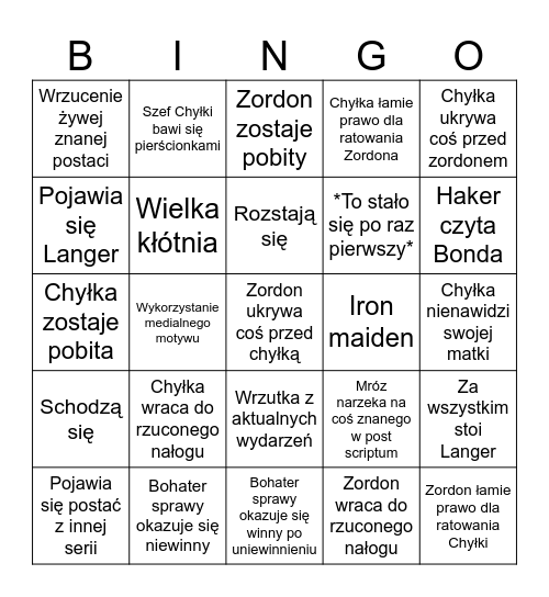 Chyłka Bingo Card