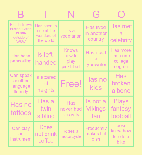 Find an LA who..... Bingo Card