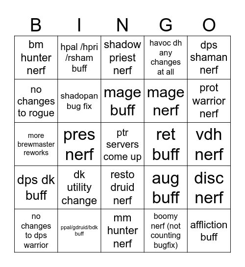class tuning for today bingo Card