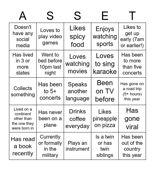 Asset CORP!! Bingo Card