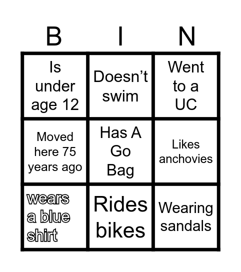 Creston Neighborhood Bingo Card