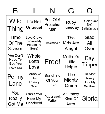 British Invasion Bingo Card