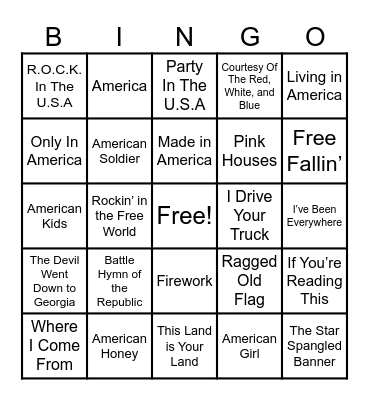 Patriotic Songs Bingo Card