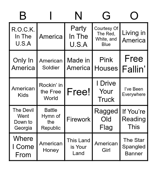 Patriotic Songs Bingo Card