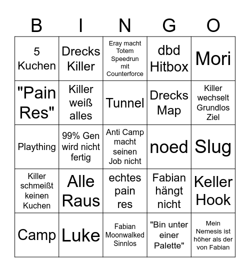 DBD Bingo Card