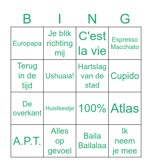 Muziekbingo groep 5 Bingo Card