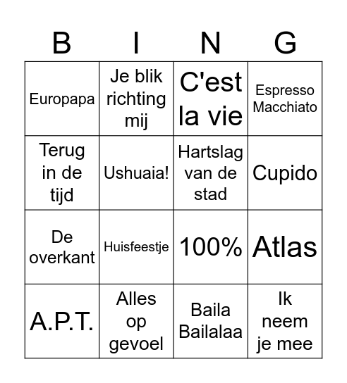 Muziekbingo groep 5 Bingo Card