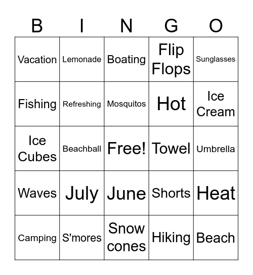 Summer Bingo Card