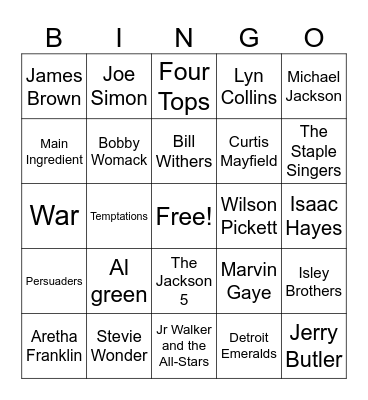 1972 Top Songs Bingo Card