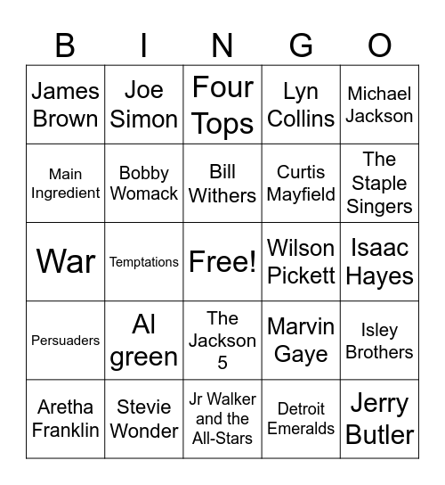 1972 Top Songs Bingo Card