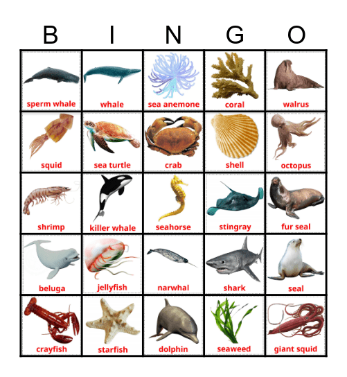 SEA ANIMALS Bingo Card