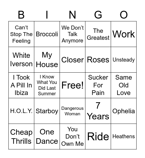 2016 Bingo Card