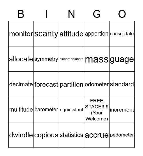 Unit 2 Vocab Bingo Card