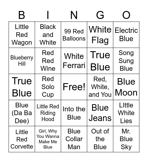 Red, White, & Blue Songs Bingo Card