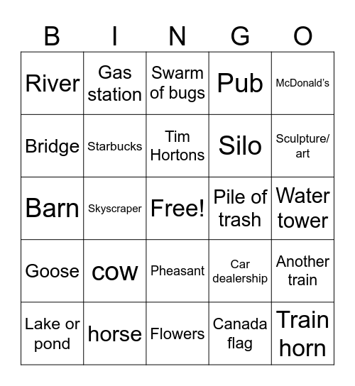 Train Home Bingo Card