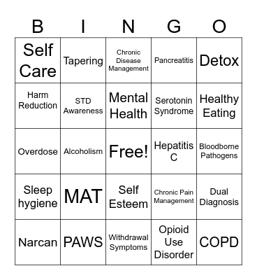 Recovery Bingo Card