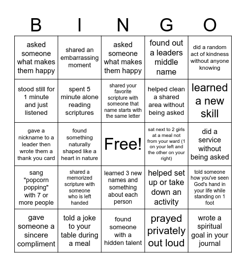 Faith Over Fear - Girls Camp 2025 Bingo Card
