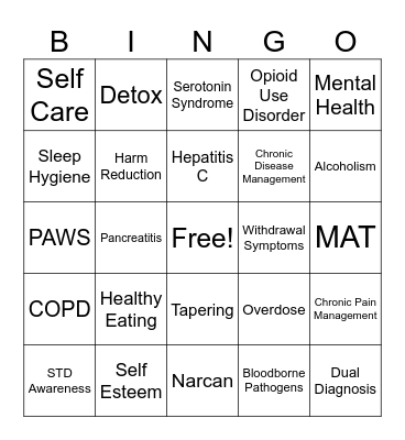Recovery Bingo Card