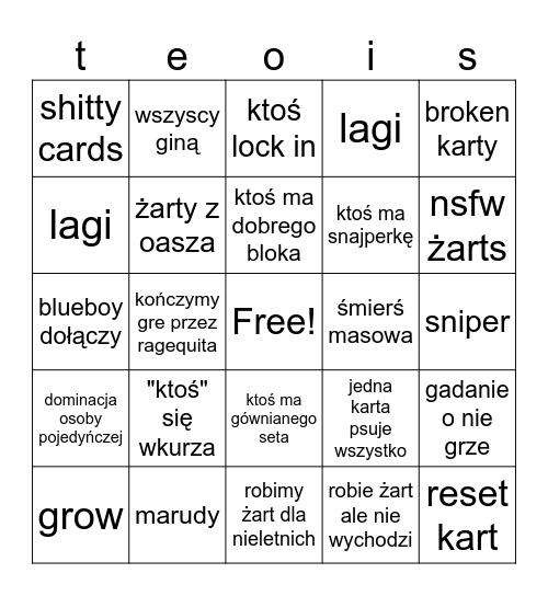 this bingo card is pisssing me off Bingo Card