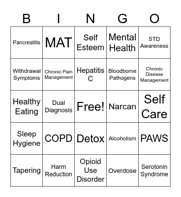 Recovery Bingo Card