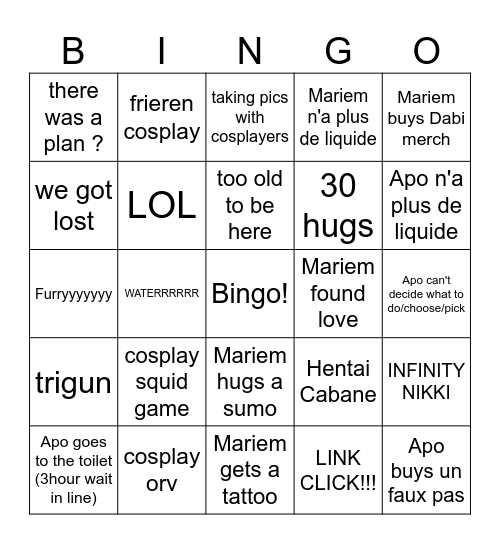 Japan Expo Bingo Card