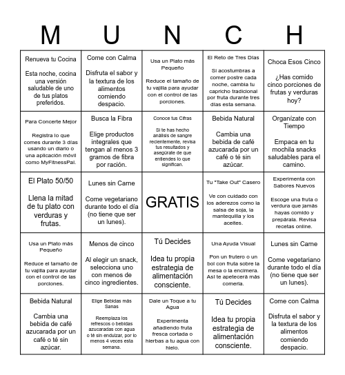 Mindful Munch Bingo Card