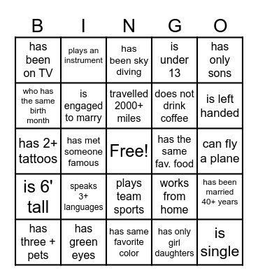 P & L Wedding Find a Guest Bingo Card