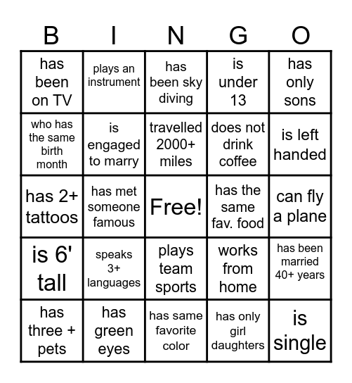 P & L Wedding Find a Guest Bingo Card
