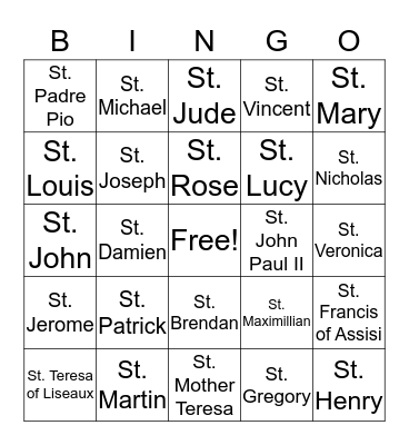 Saints Bingo Card