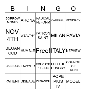 BORROMEO BINGO Card