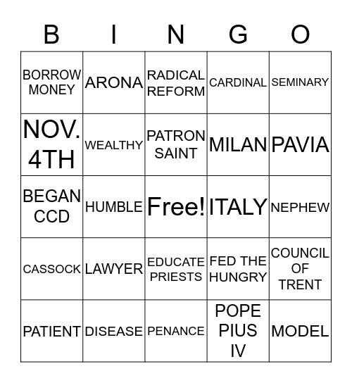 BORROMEO BINGO Card