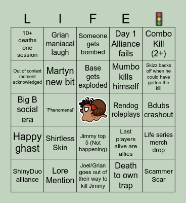 Reverse Life Bingo Card
