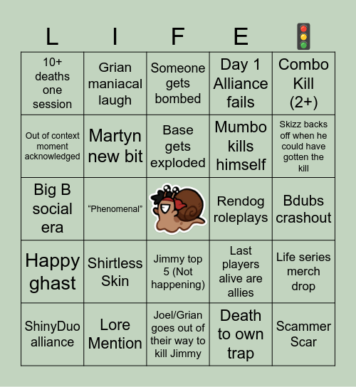 Reverse Life Bingo Card