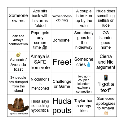 Love Island S7, E27 Bingo Card
