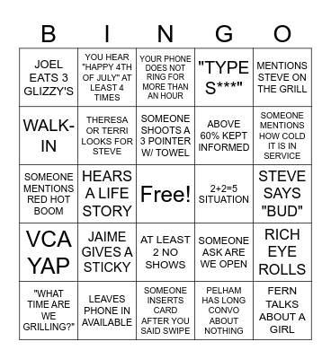 4 THE LOVE OF JULY Bingo Card