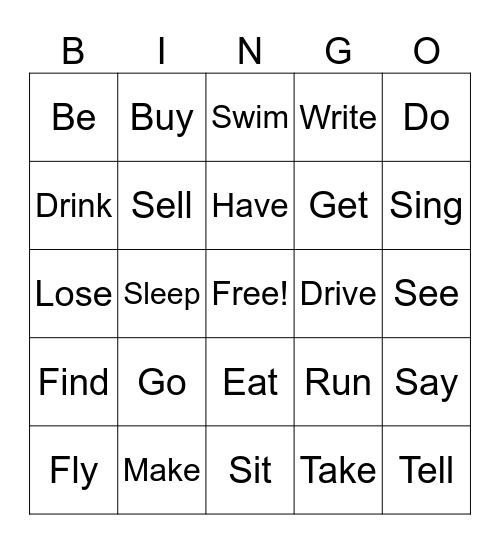 Verbs bingo Card