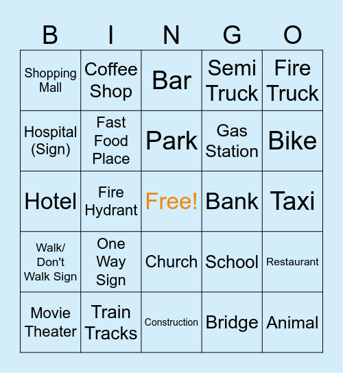 In the City Bingo Card