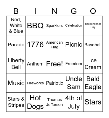 4th of July Bingo Card