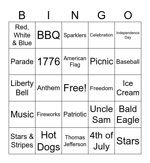4th of July Bingo Card