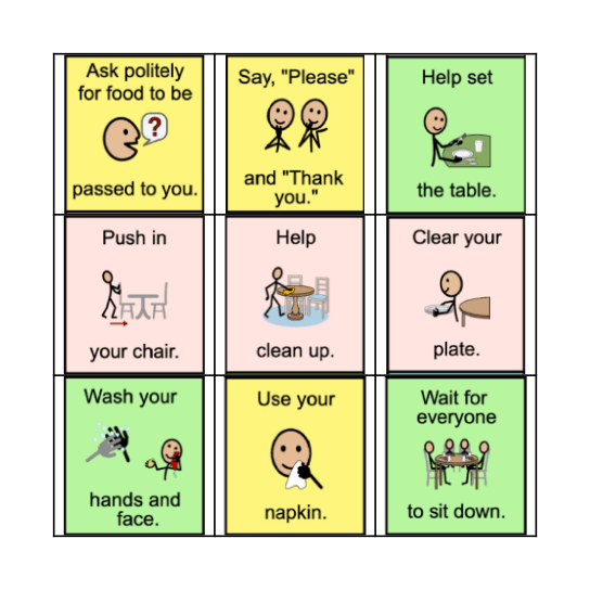 Table Manners Bingo Card