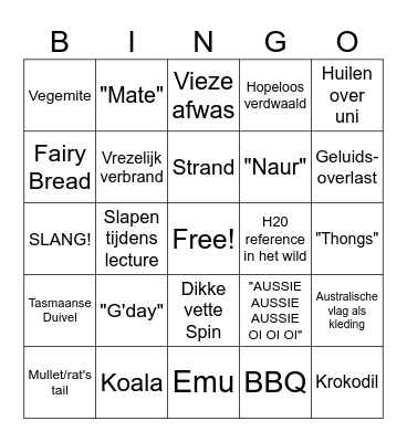 AUSTRALIA RAAAAAHHHH Bingo Card