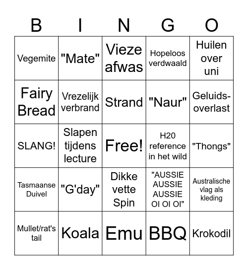 AUSTRALIA RAAAAAHHHH Bingo Card