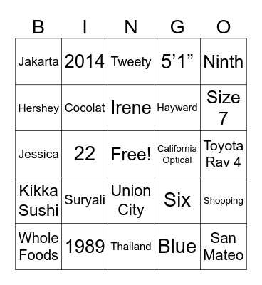 Sylvia’s 70th Bingo Card