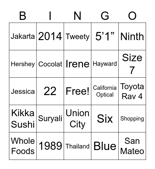Sylvia’s 70th Bingo Card